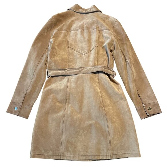 Vintage 90s y2k Wilsons Suede Leather Maxima Tan Blazer Button Down Midi Coat M - Picture 11 of 14